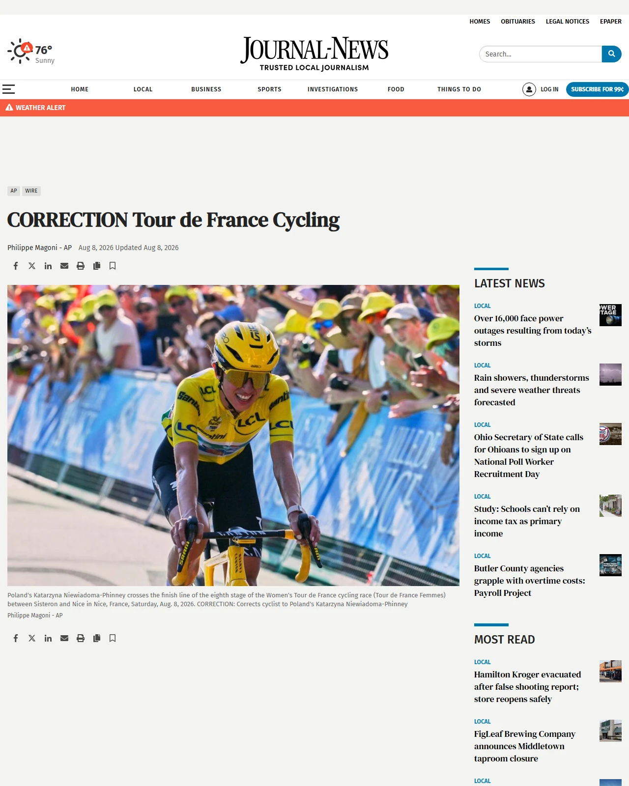 journal-news.com as published: CORRECTION Tour de France Cycling - Journal-News.com