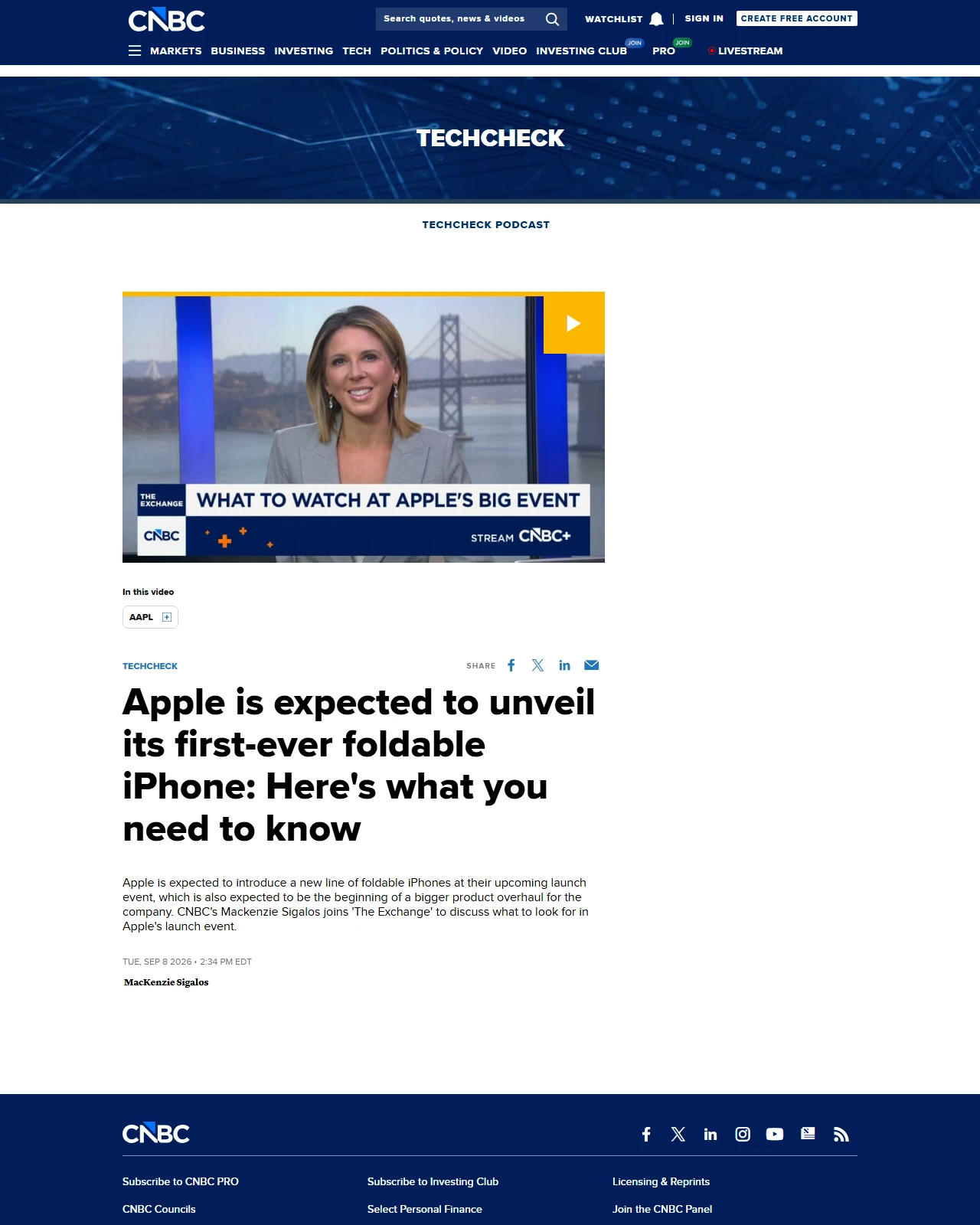 cnbc.com as published: Apple is expected to unveil its first-ever foldable iPhone: Here's what you need to know