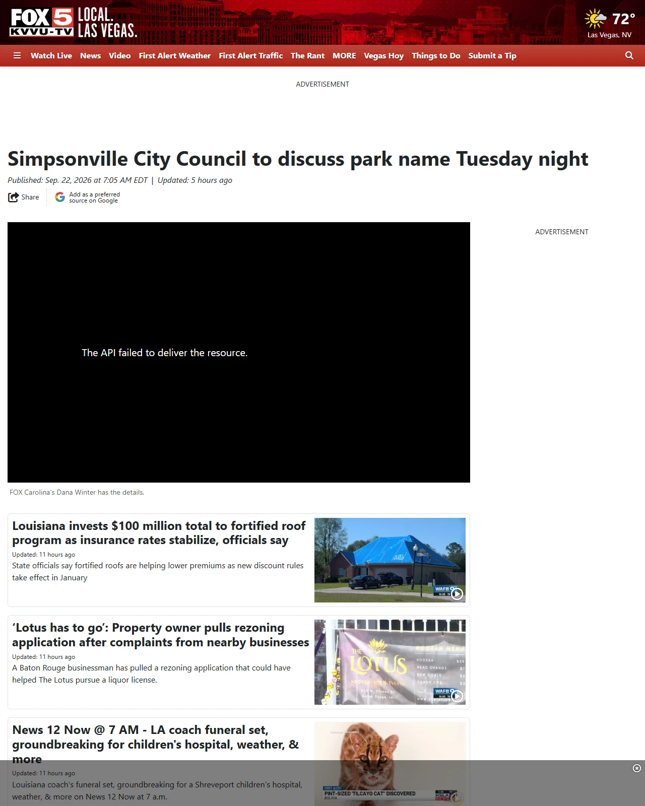 fox5vegas.com as published: Simpsonville City Council to discuss park name Tuesday night