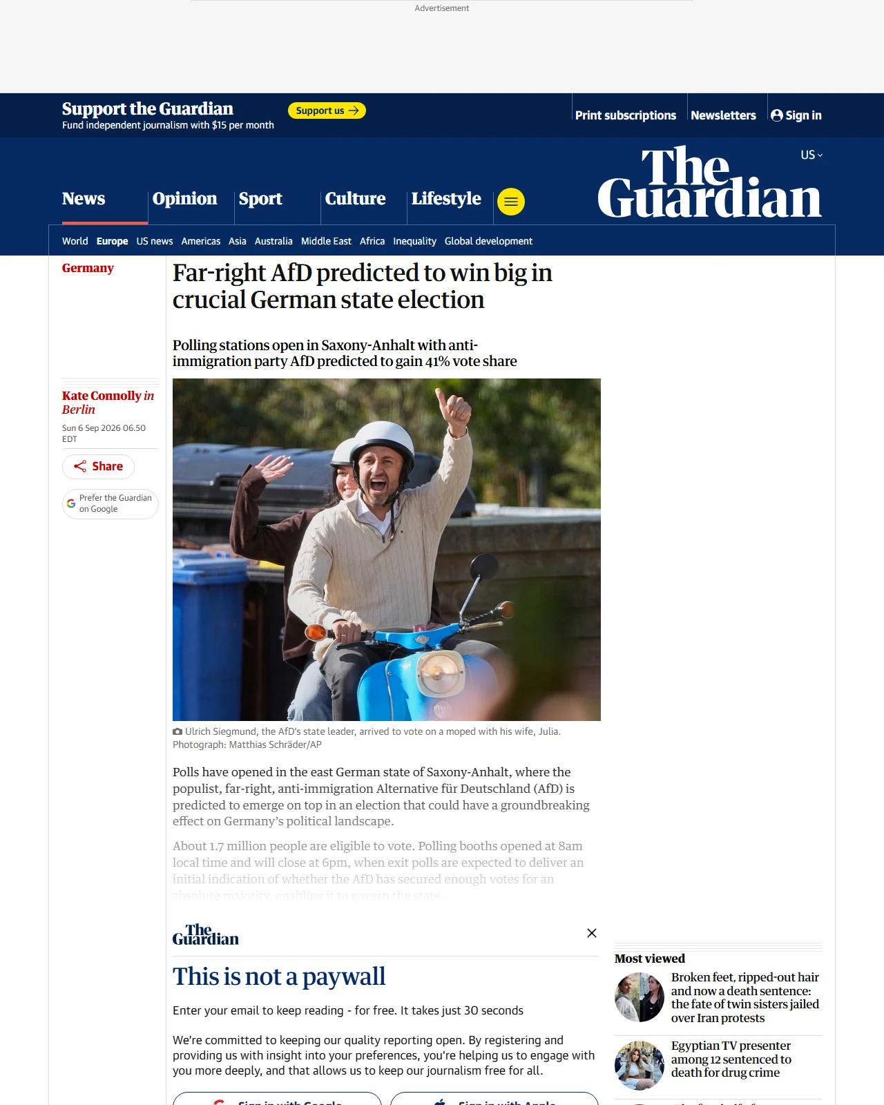 theguardian.com as published: Far-right AfD predicted to win big in crucial German state election