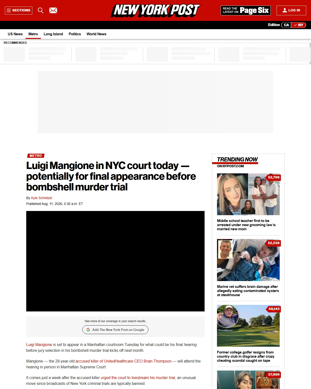 nypost.com as published: Luigi Mangione in NYC court today — potentially for final appearance before bombshell murder trial