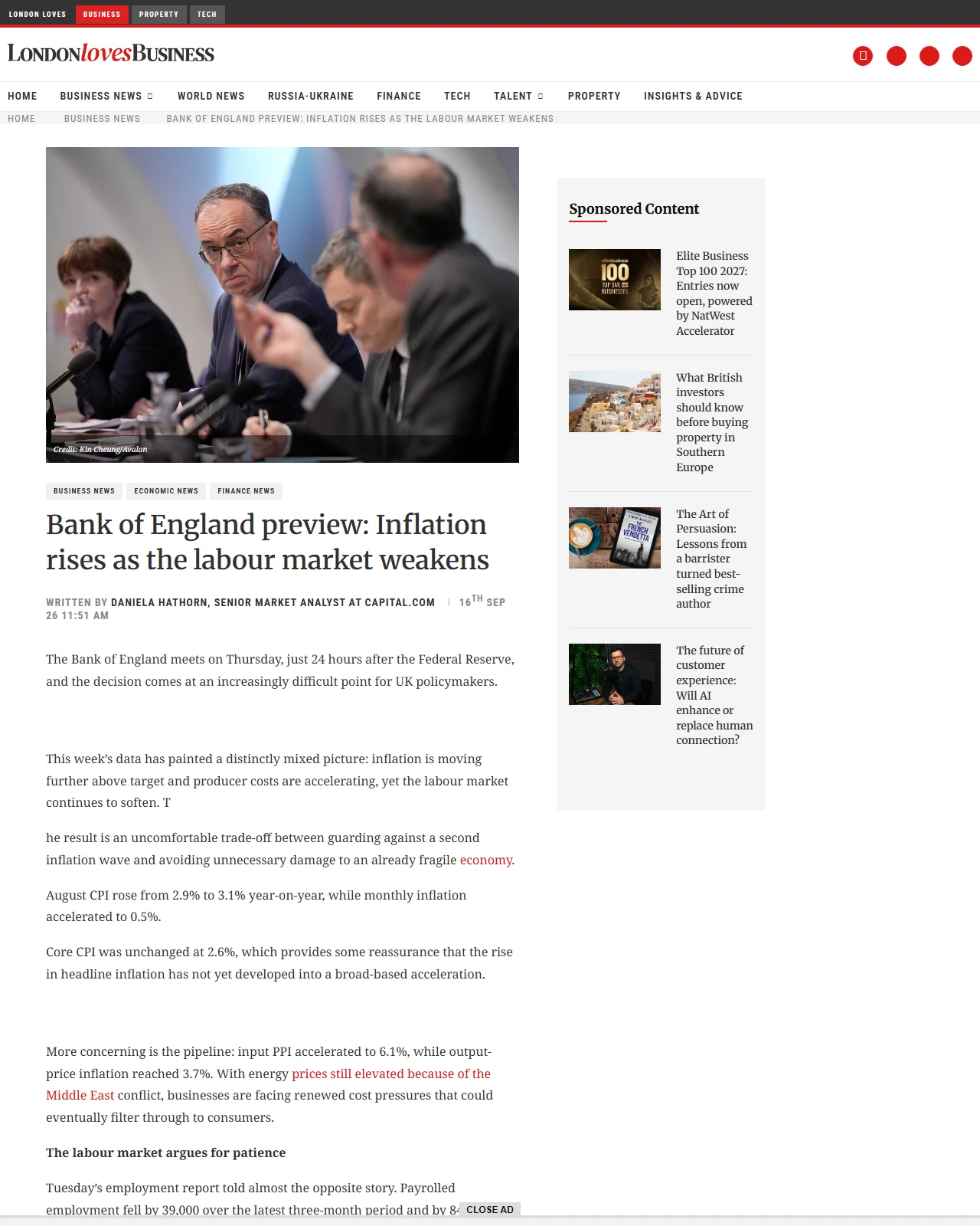 londonlovesbusiness.com as published: Bank of England preview: Inflation rises as the labour market weakens