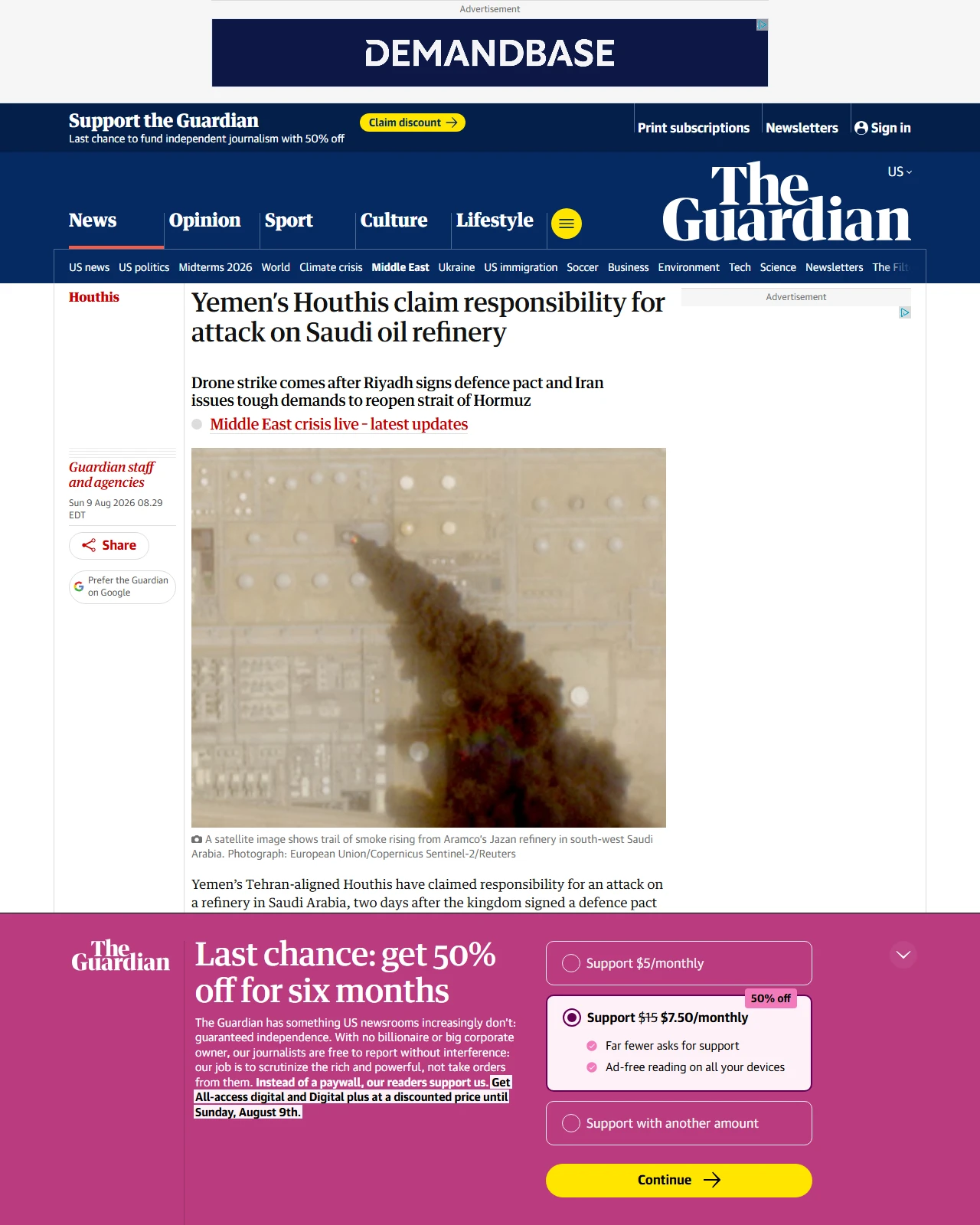 theguardian.com as published: Yemen’s Houthis claim responsibility for attack on Saudi oil refinery