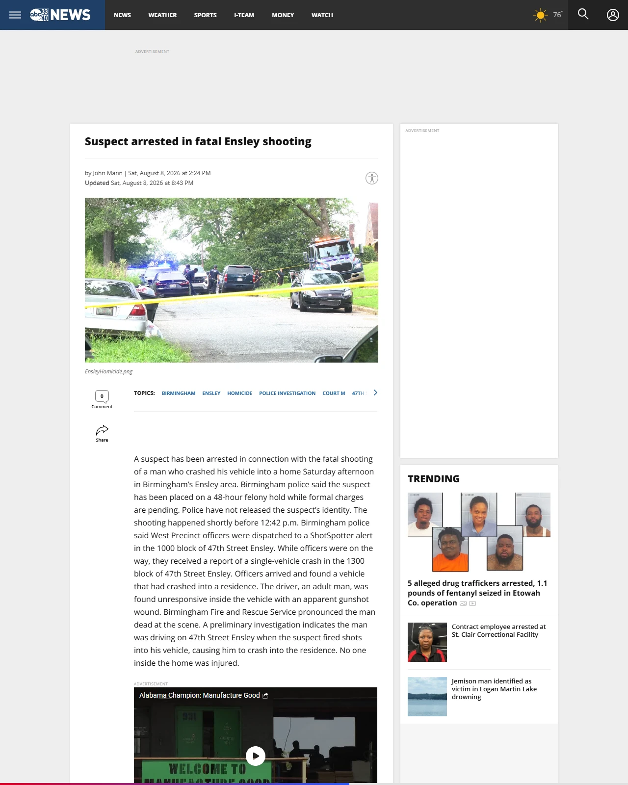 abc3340.com as published: Birmingham police investigating homicide in Ensley