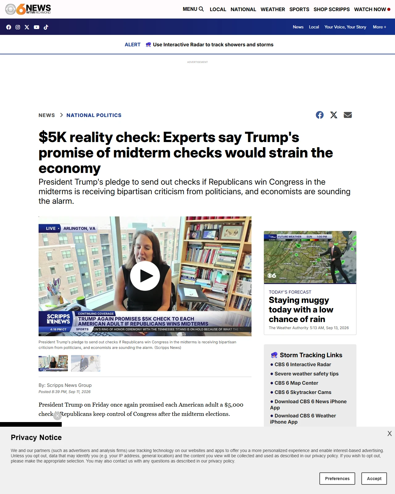 wtvr.com as published: $5K reality check: Experts say Trump's promise of midterm checks would strain the economy