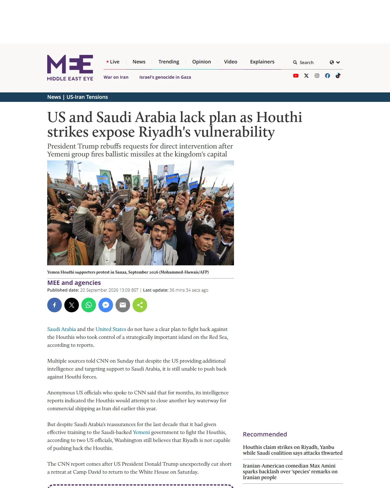 middleeasteye.net as published: US and Saudi Arabia lack plan as Houthi strikes expose Riyadh's vulnerability