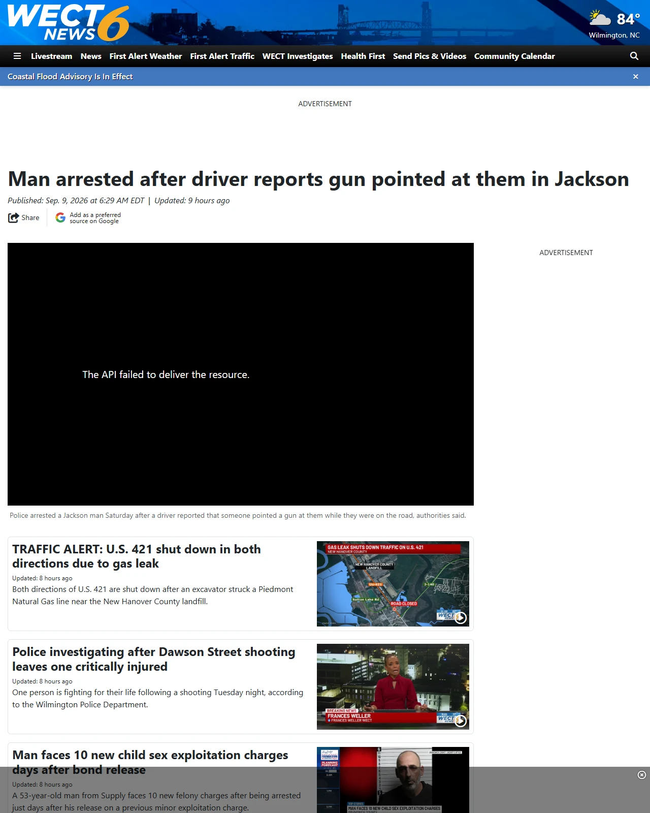 wect.com as published: Man arrested after driver reports gun pointed at them in Jackson