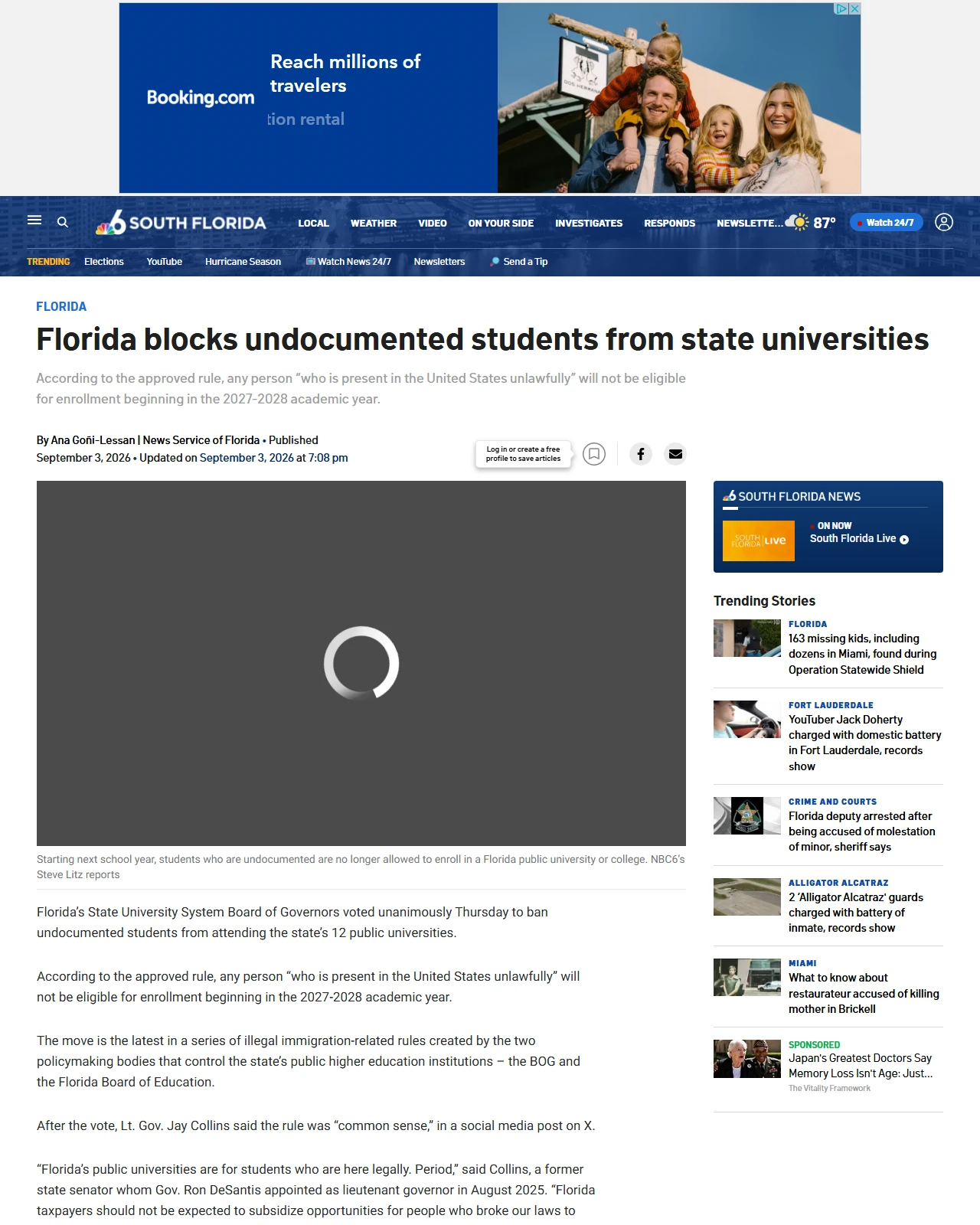 nbcmiami.com as published: Florida blocks undocumented students from state universities