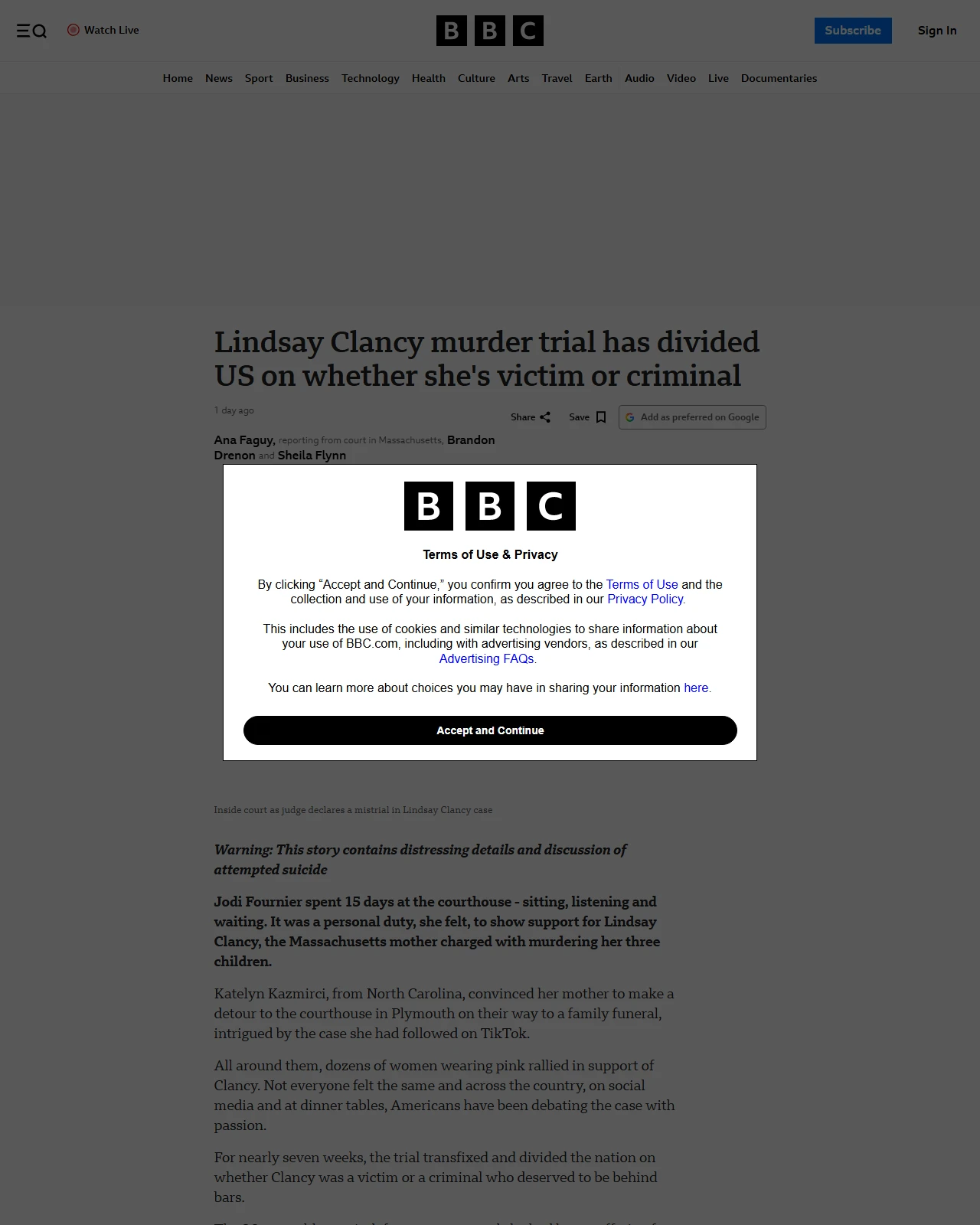 bbc.co.uk as published: Lindsay Clancy murder trial has divided US on whether she's victim or criminal