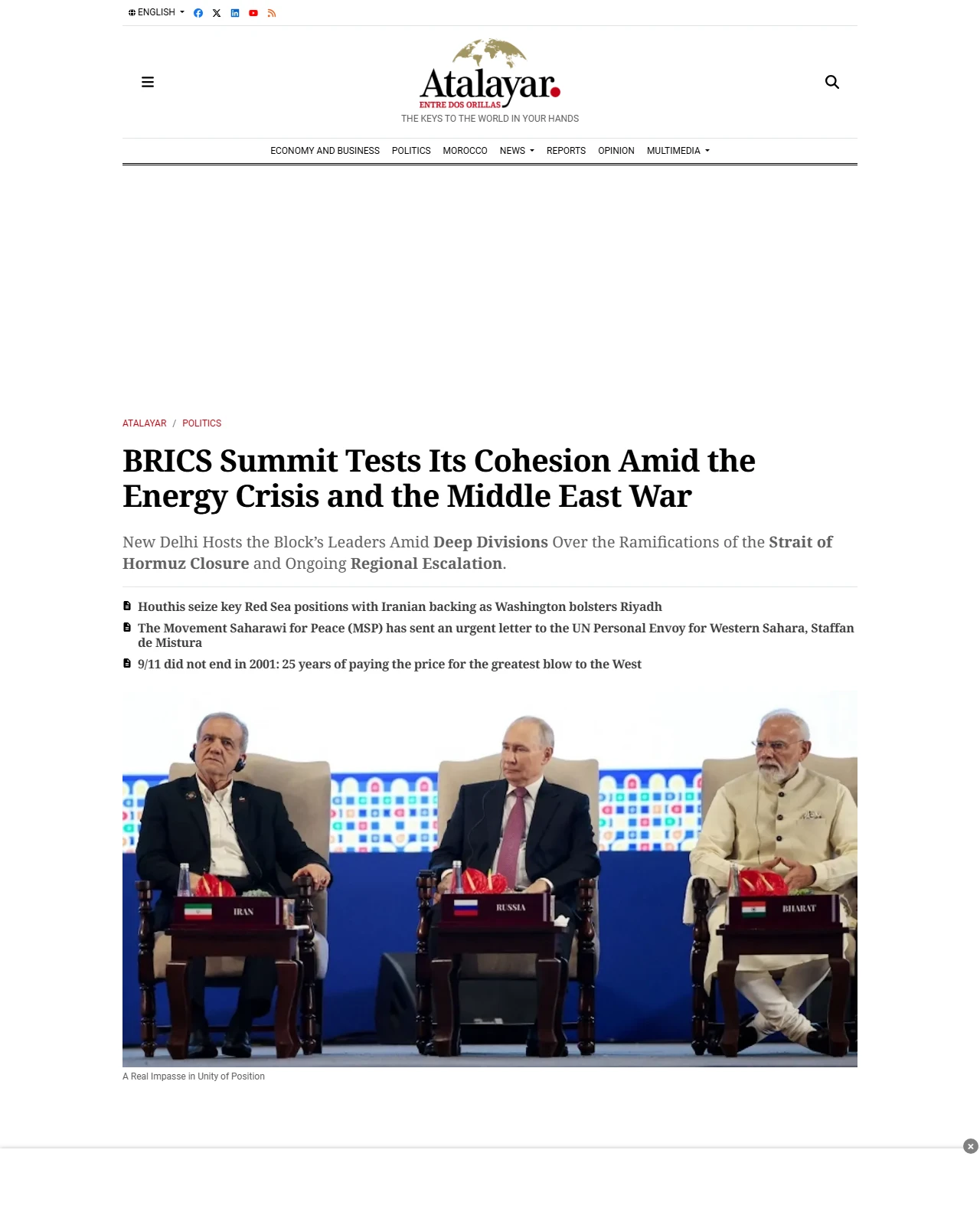 atalayar.com as published: BRICS Summit Tests Its Cohesion Amid the Energy Crisis and the Middle East War