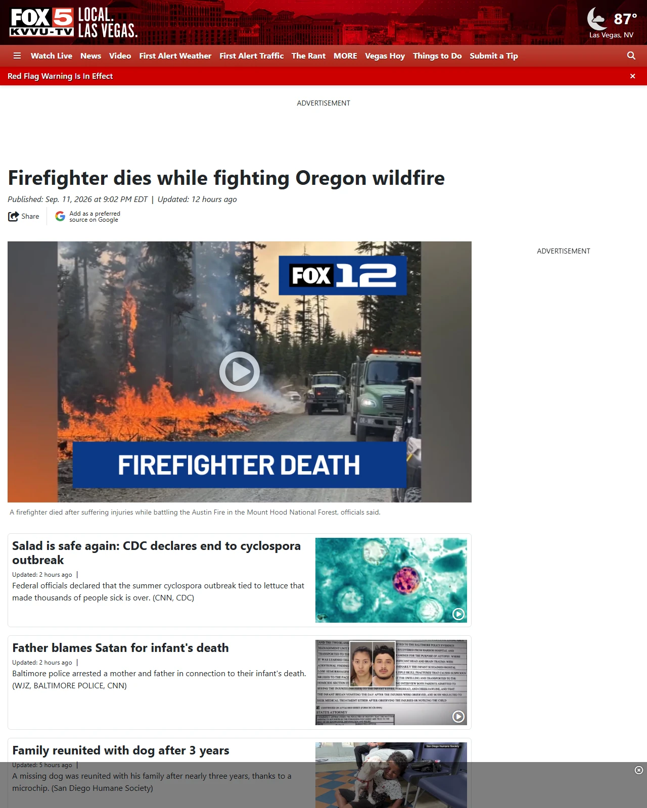 fox5vegas.com as published: Firefighter dies while fighting Oregon wildfire