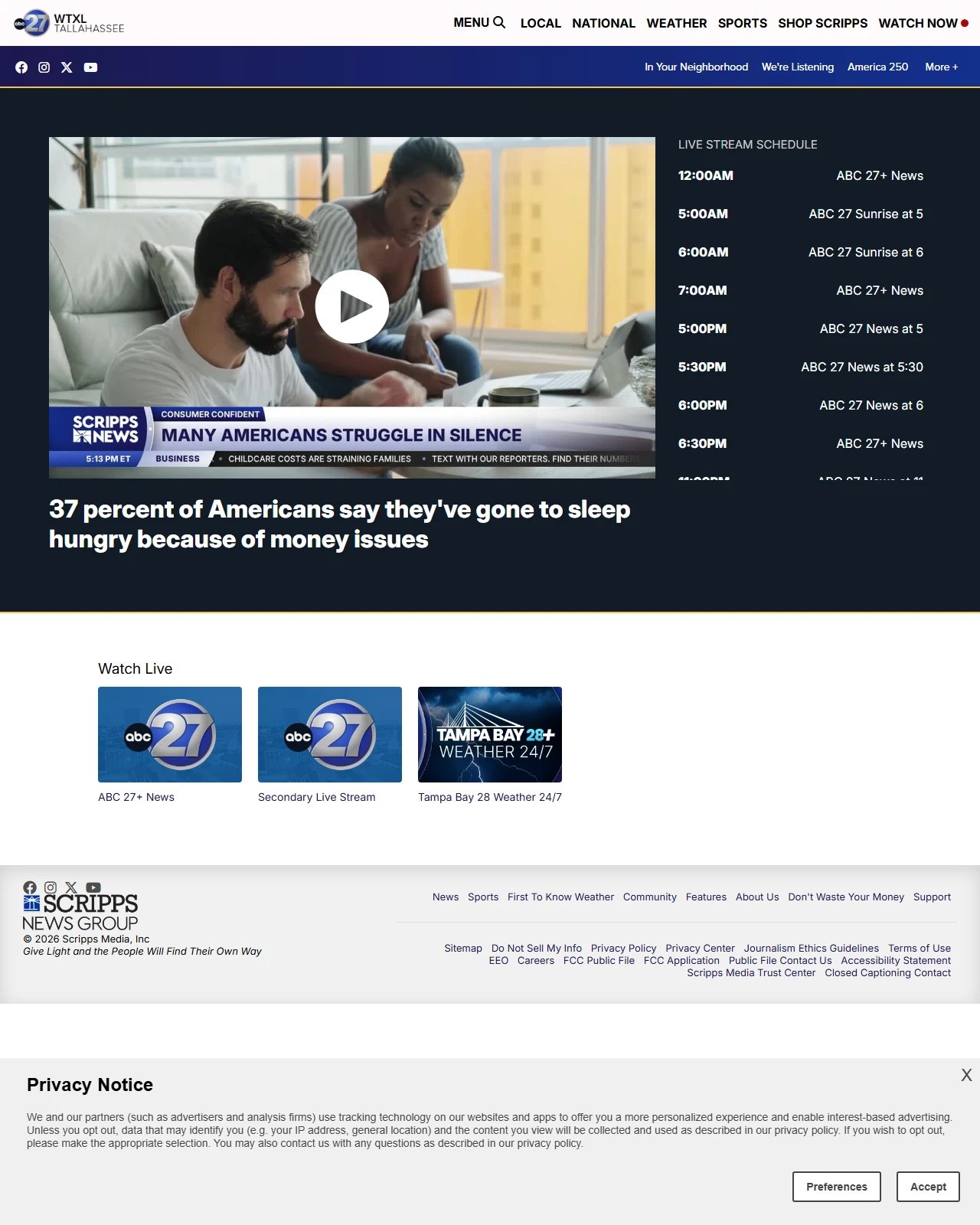 wtxl.com as published: 37 percent of Americans say they've gone to sleep hungry because of money issues
