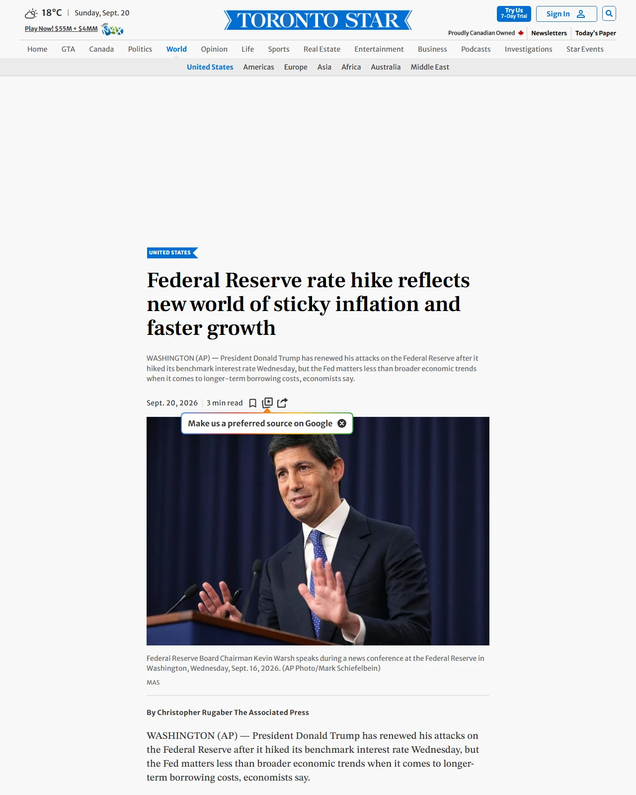 thestar.com as published: Federal Reserve rate hike reflects new world of sticky inflation and faster growth