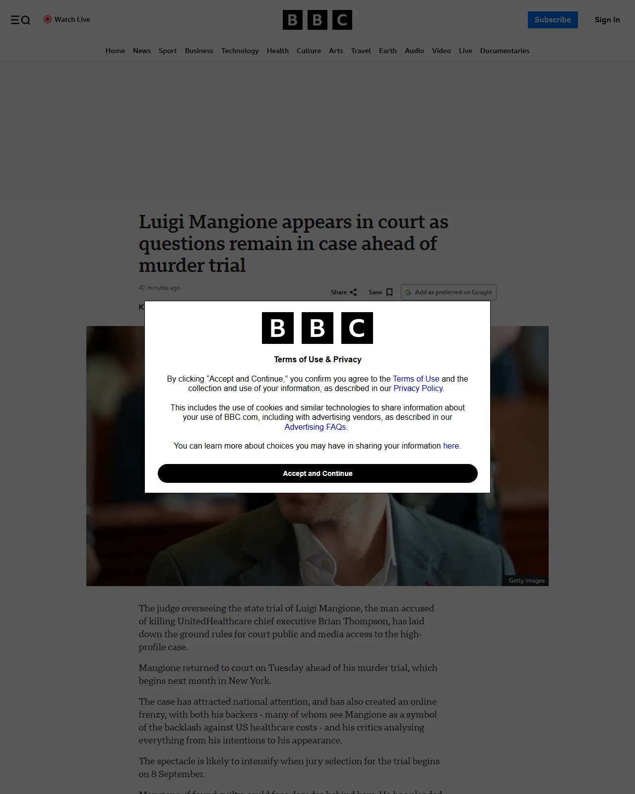 bbc.co.uk as published: Luigi Mangione appears in court as questions remain in case ahead of murder trial