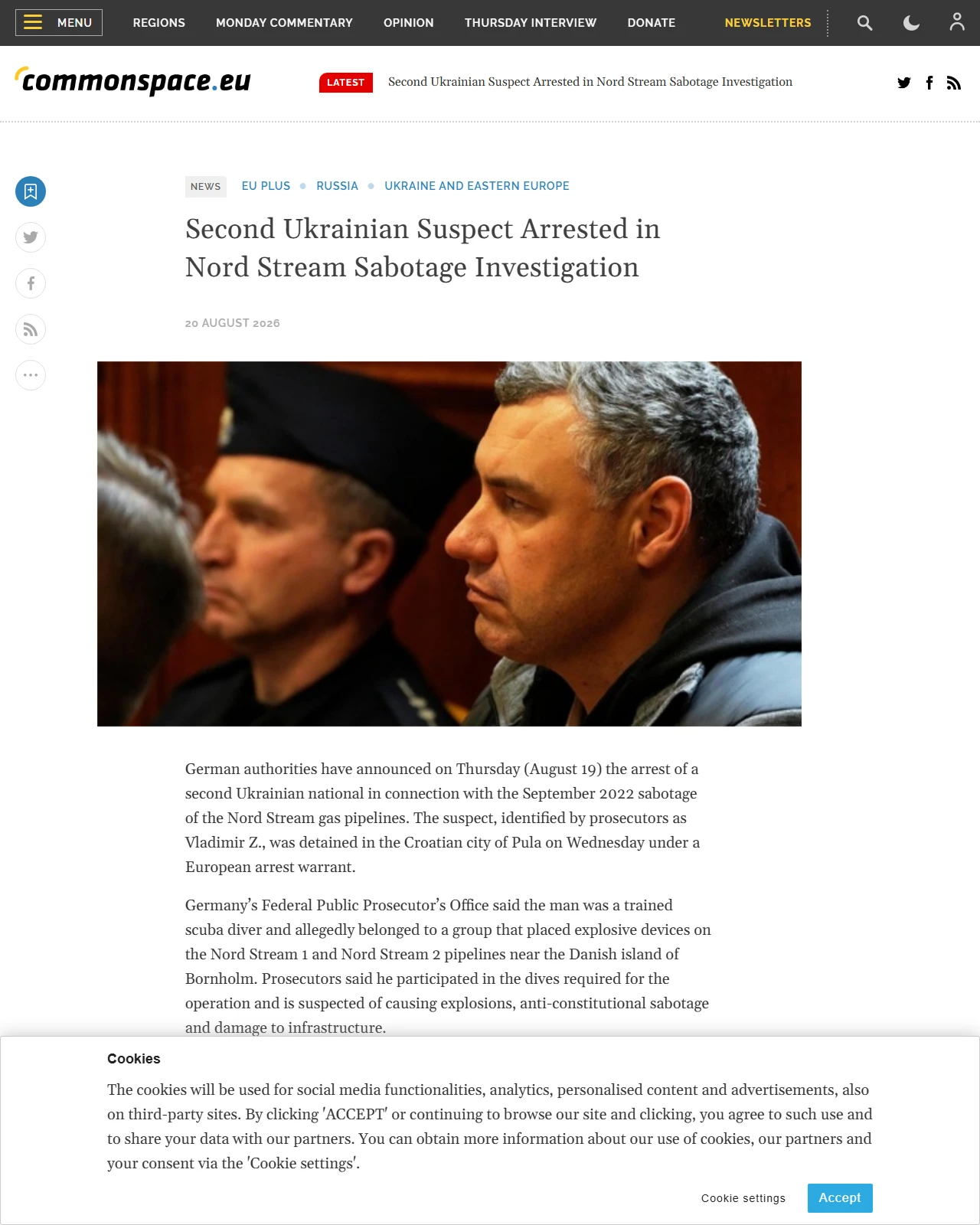 commonspace.eu as published: Second Ukrainian Suspect Arrested in Nord Stream Sabotage Investigation