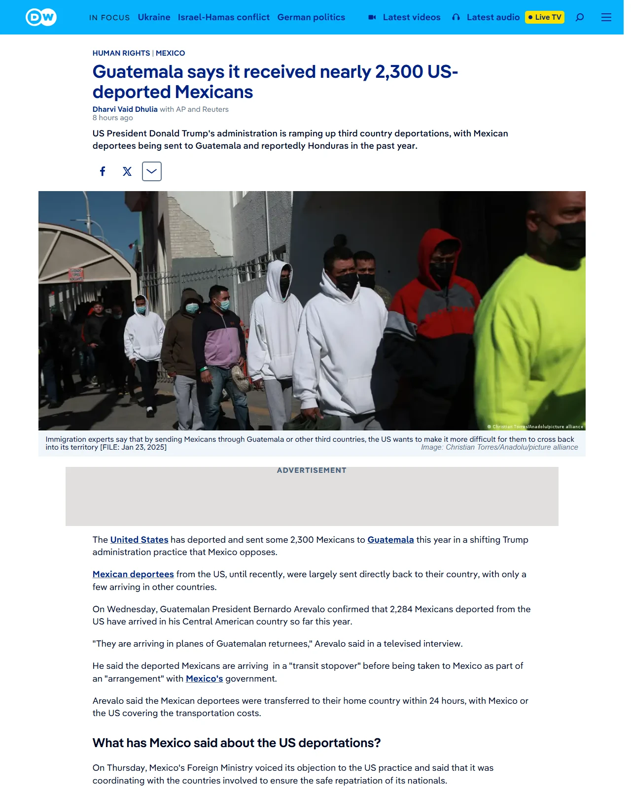 dw.com as published: Guatemala says it received nearly 2,300 US-deported Mexicans
