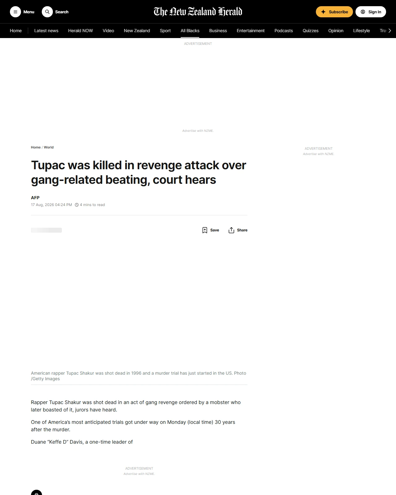 nzherald.co.nz as published: Tupac shot dead in revenge attack over gang-related beating, court told