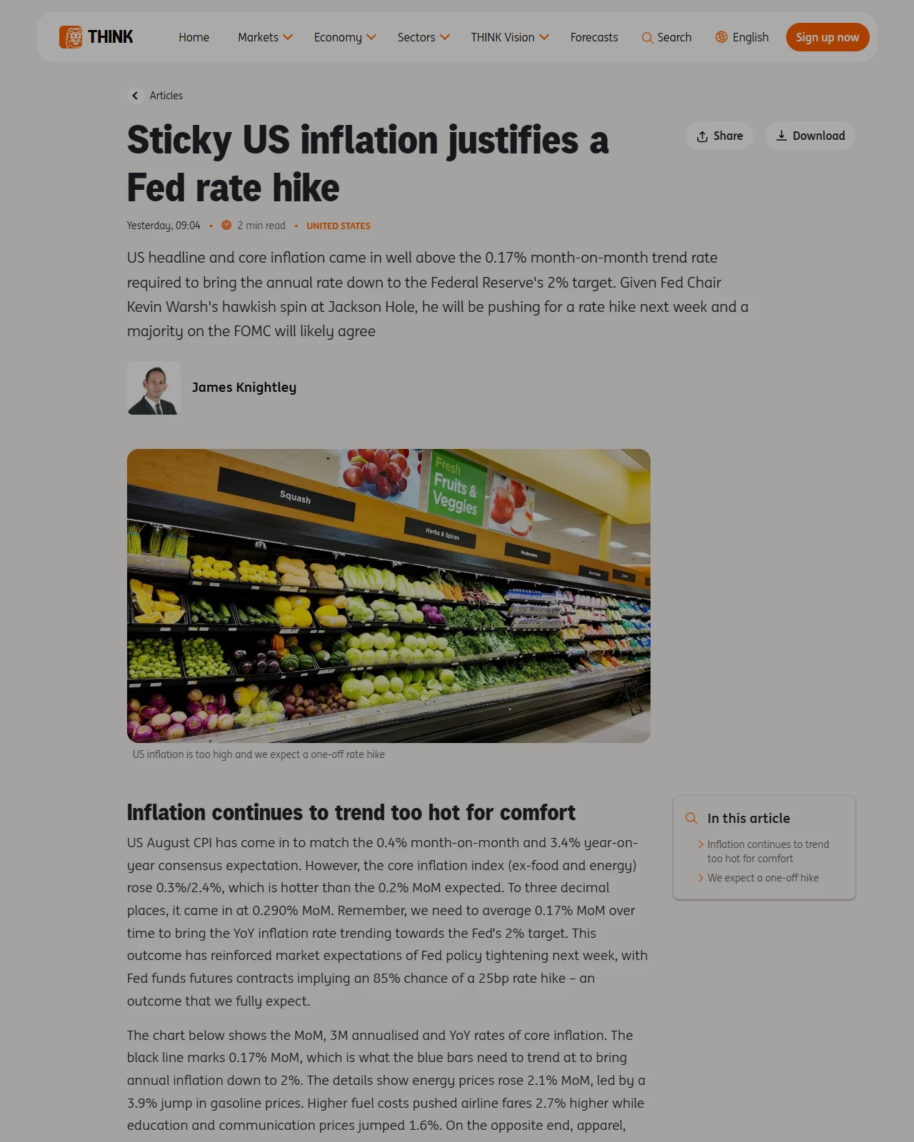 think.ing.com as published: Sticky US inflation justifies a Fed rate hike
