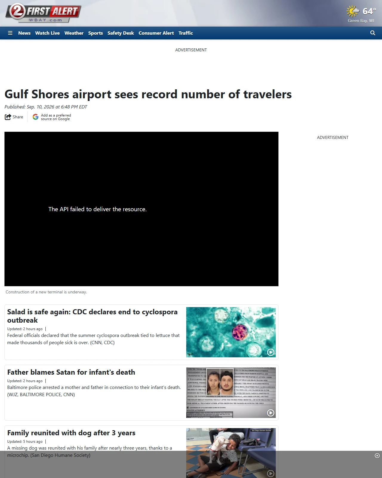 wbay.com as published: Gulf Shores airport sees record number of travelers