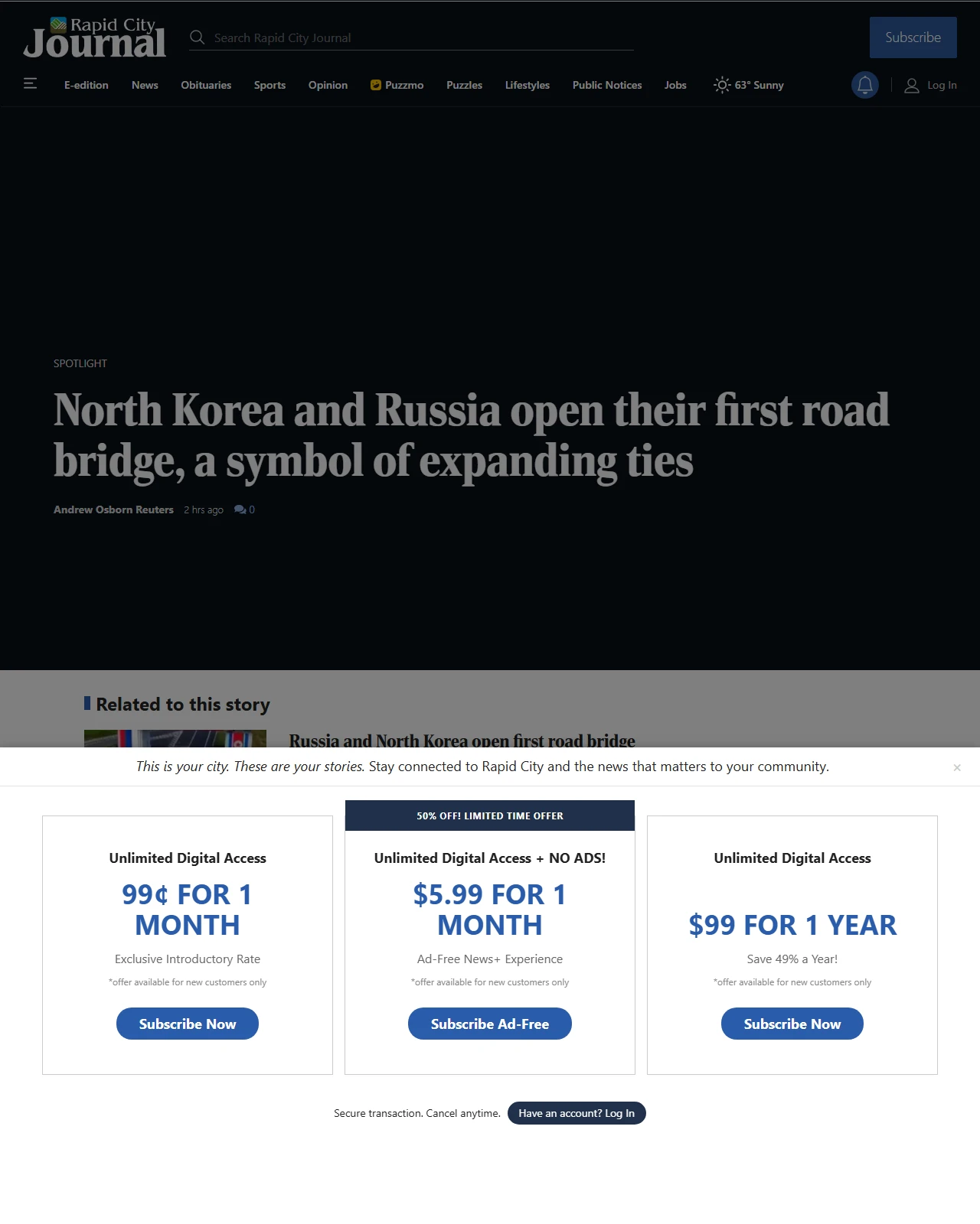 rapidcityjournal.com as published: North Korea and Russia open their first road bridge, a symbol of expanding ties