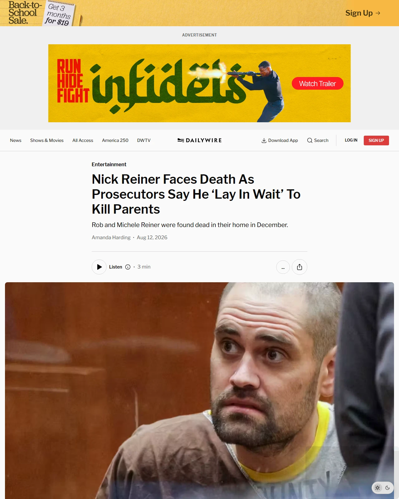 dailywire.com as published: Nick Reiner Faces Death As Prosecutors Say He ‘Lay In Wait’ To Kill Parents