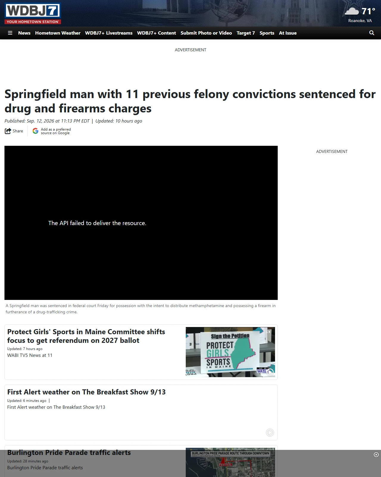 wdbj7.com as published: Springfield man with 11 previous felony convictions sentenced for drug and firearms charges