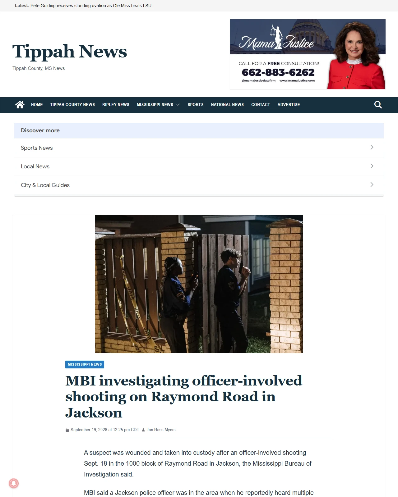 tippahnews.com as published: MBI investigating officer-involved shooting on Raymond Road in Jackson