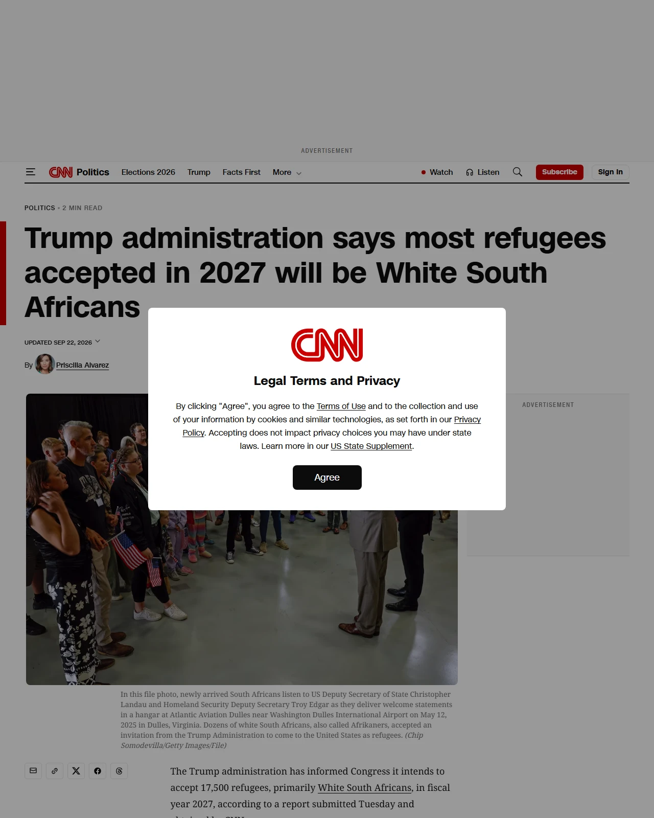 cnn.com as published: Trump administration says most refugees accepted in 2027 will be White South Africans
