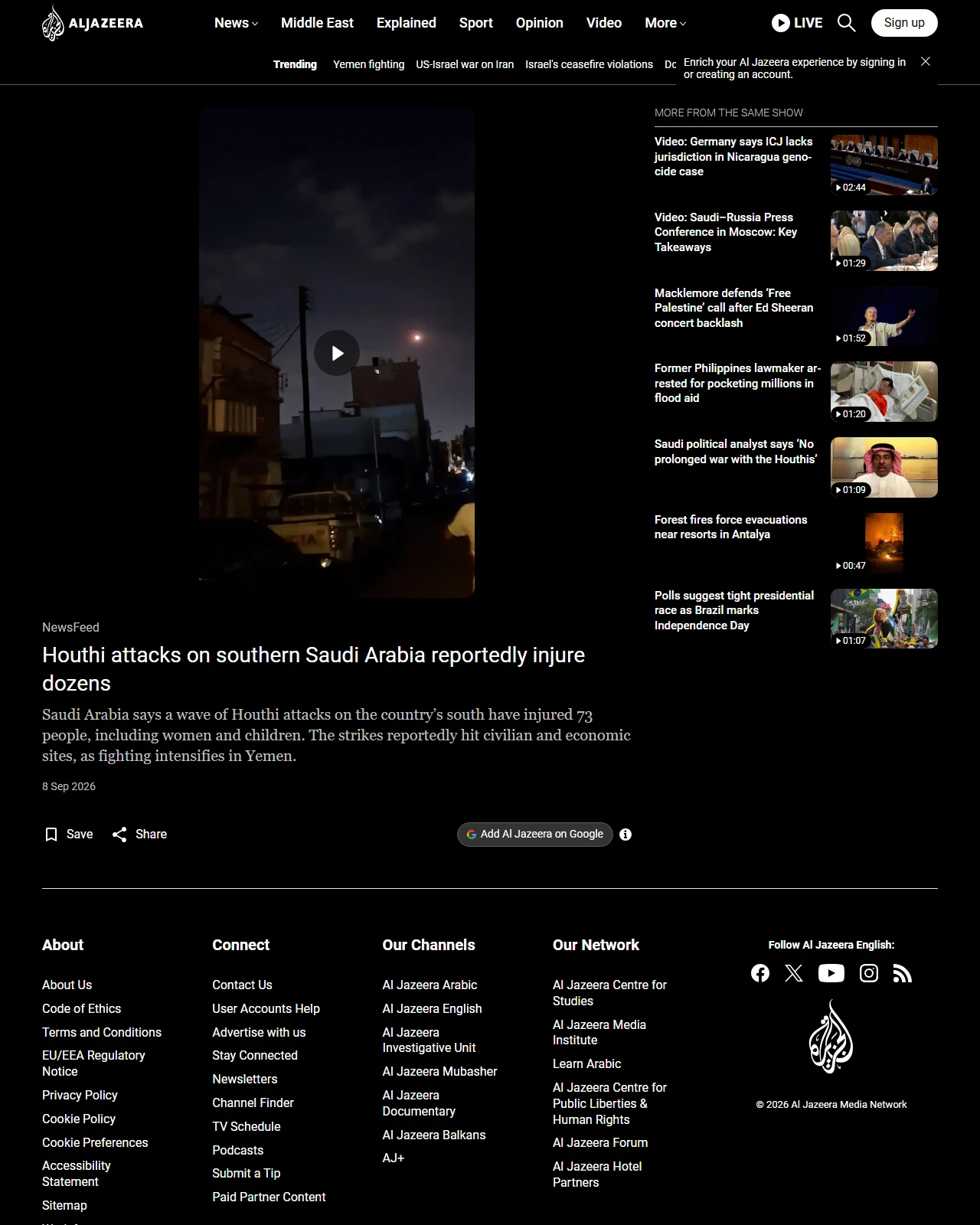 aljazeera.com as published: Houthi attacks on southern Saudi Arabia reportedly injure dozens