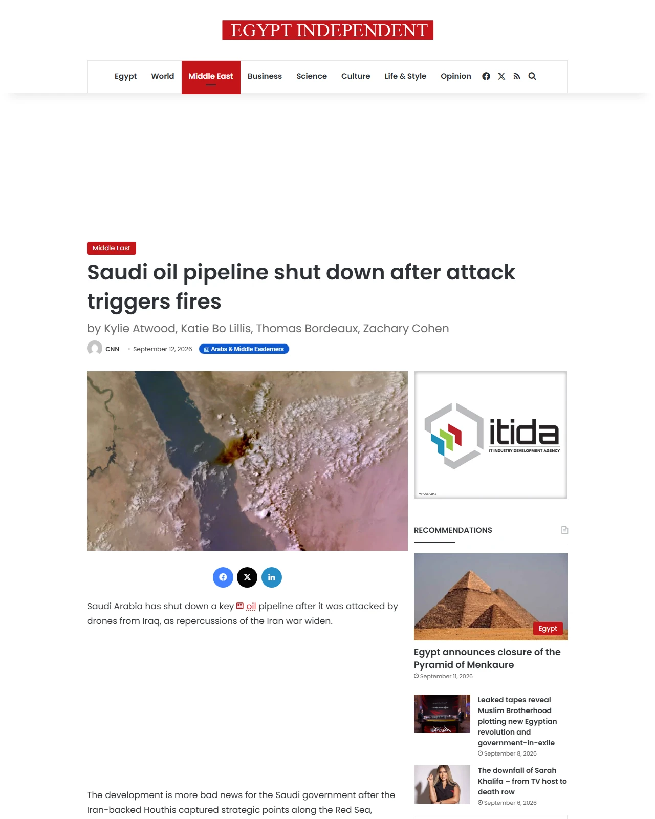 egyptindependent.com as published: Saudi oil pipeline shut down after attack triggers fires